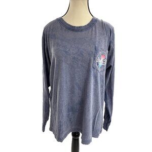 Ocean Drive Womens M Long Sleeve Pocket Tee Blue Tie Dye Ocean City Maryland